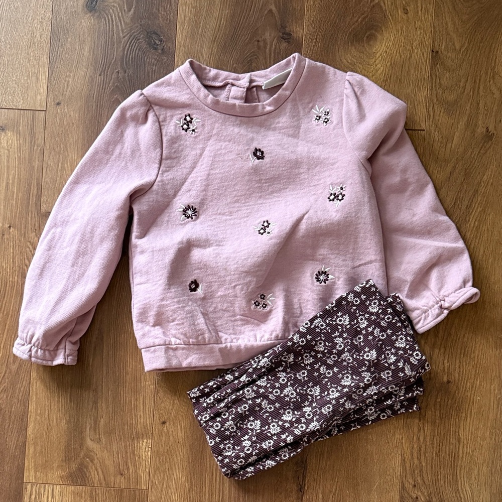 Nicole Miller Pink Sweatshirt with Brown Floral Leggings Set
